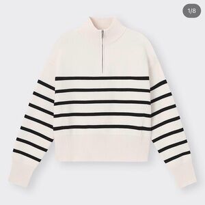 GU white striped half zip sweater in Japanese XL